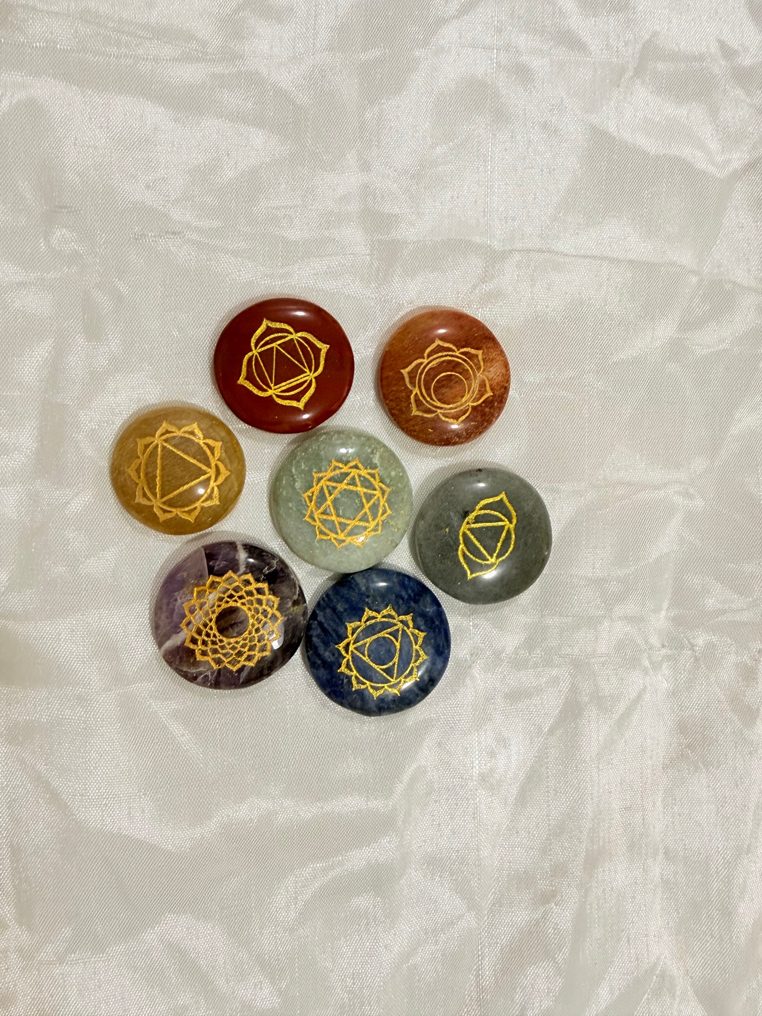 Natural 7 Chakra Oval Palm Stones Set | Reiki Healing & Energy Balance